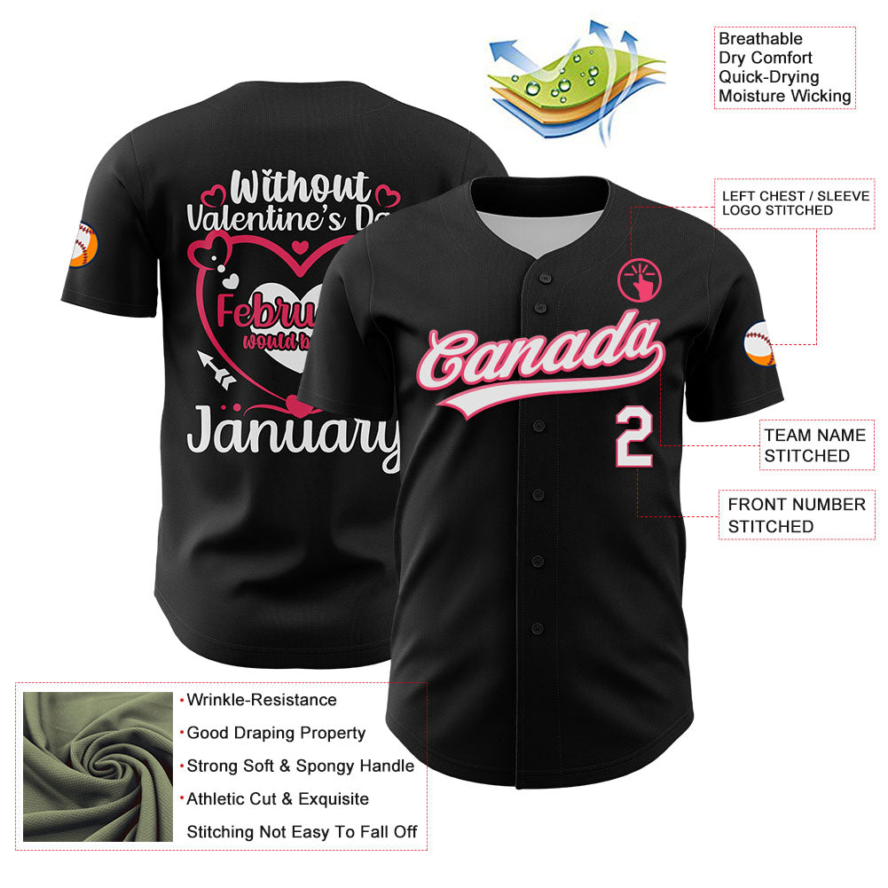 Custom Black White-Neon Pink 3D Love Heart Valentine's Day Authentic Baseball Jersey - Sky-Custom