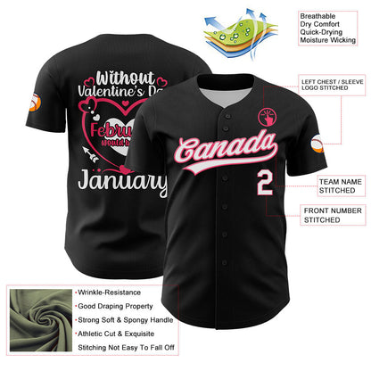 Custom Black White-Neon Pink 3D Love Heart Valentine's Day Authentic Baseball Jersey - Sky-Custom