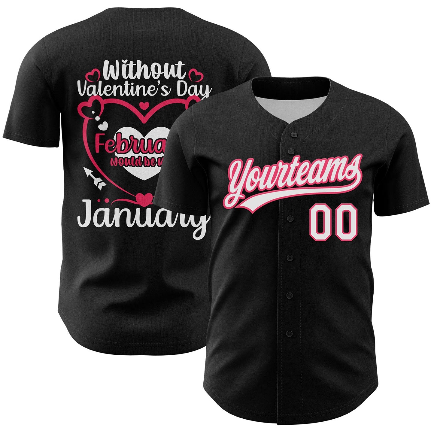 Custom Black White-Neon Pink 3D Love Heart Valentine's Day Authentic Baseball Jersey - Sky-Custom