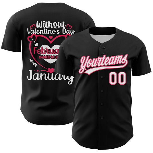 Custom Black White-Neon Pink 3D Love Heart Valentine's Day Authentic Baseball Jersey - Sky-Custom