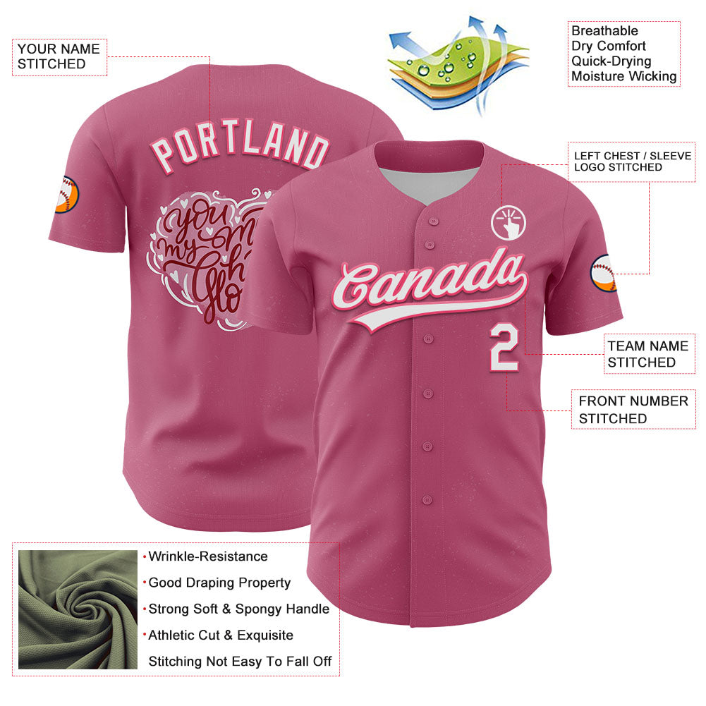 Custom Pink White-Neon Pink 3D Love Heart Valentine's Day Authentic Baseball Jersey - Sky-Custom
