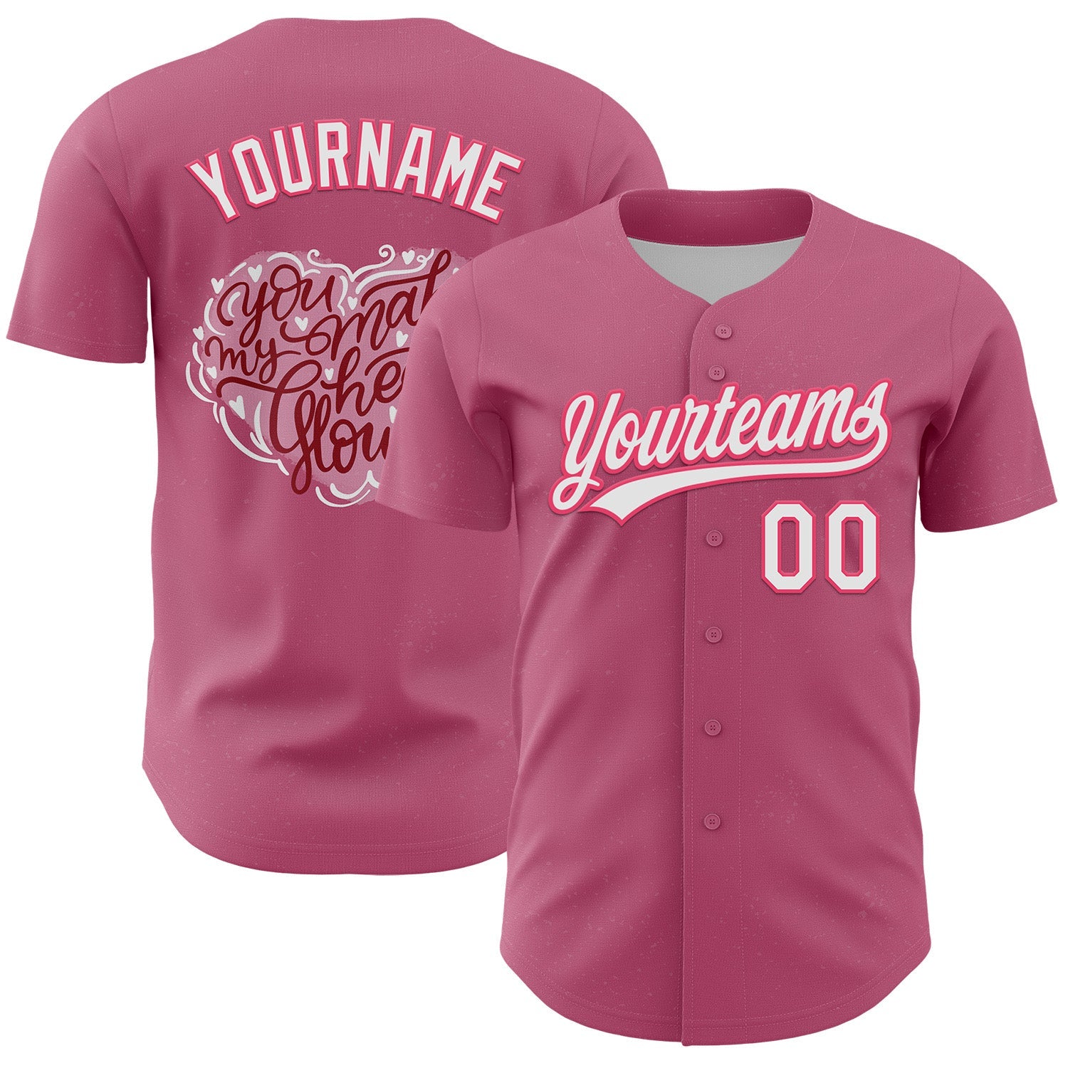 Custom Pink White-Neon Pink 3D Love Heart Valentine's Day Authentic Baseball Jersey - Sky-Custom