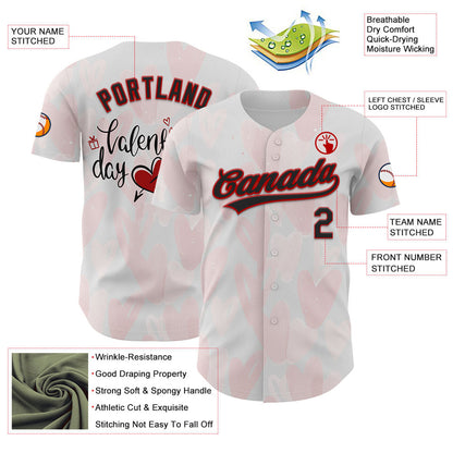 Custom White Red-Black 3D Love Heart Valentine's Day Authentic Baseball Jersey - Sky-Custom