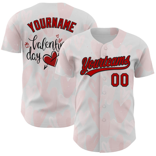 Custom White Red-Black 3D Love Heart Valentine's Day Authentic Baseball Jersey - Sky-Custom