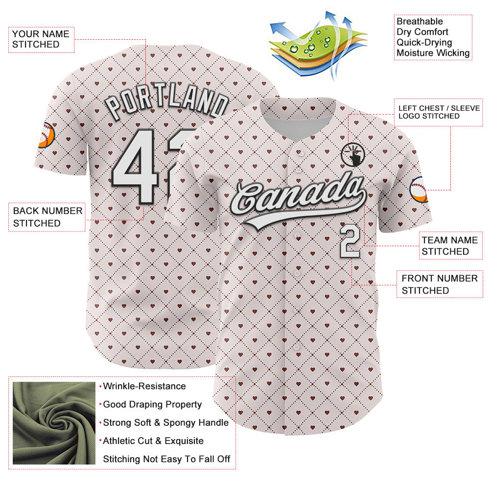Custom White Black 3D Love Heart Valentine's Day Authentic Baseball Jersey - Sky-Custom