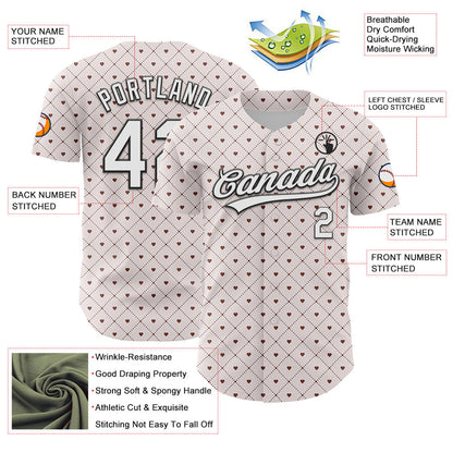 Custom White Black 3D Love Heart Valentine's Day Authentic Baseball Jersey - Sky-Custom