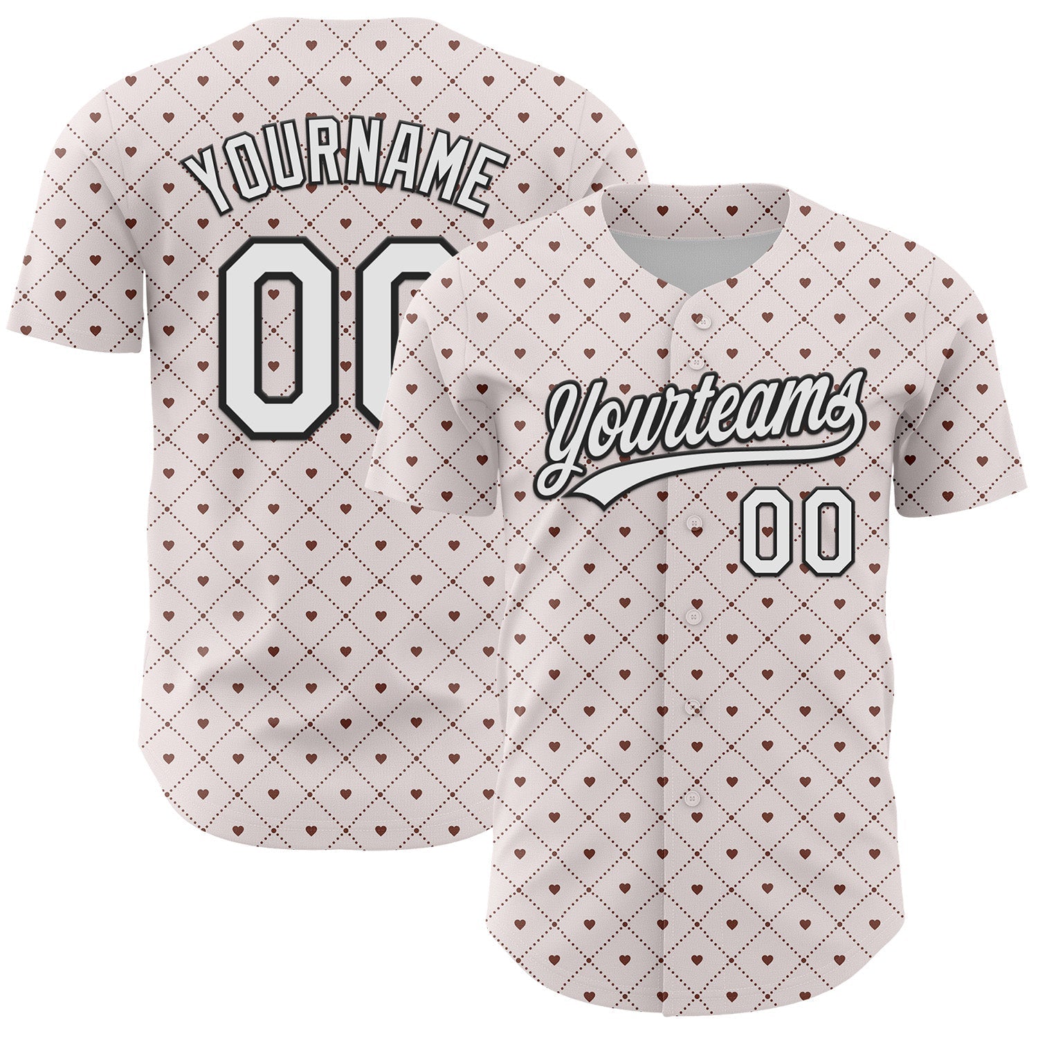 Custom White Black 3D Love Heart Valentine's Day Authentic Baseball Jersey - Sky-Custom