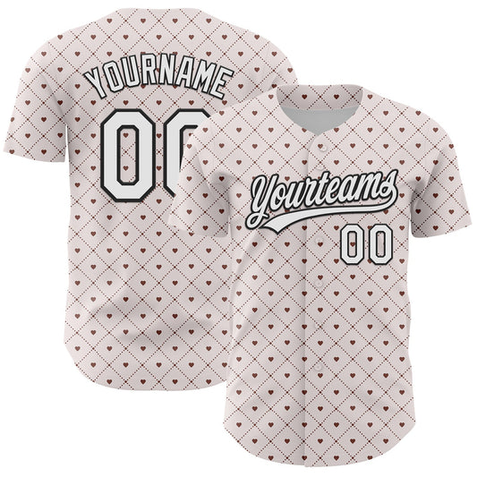 Custom White Black 3D Love Heart Valentine's Day Authentic Baseball Jersey - Sky-Custom