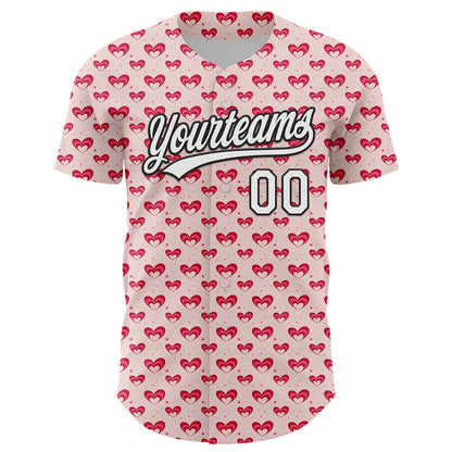 Custom Light Pink White-Black 3D Love Heart Valentine's Day Authentic Baseball Jersey - Sky-Custom
