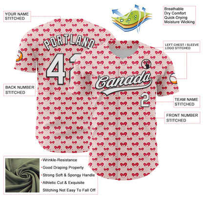 Custom Light Pink White-Black 3D Love Heart Valentine's Day Authentic Baseball Jersey - Sky-Custom