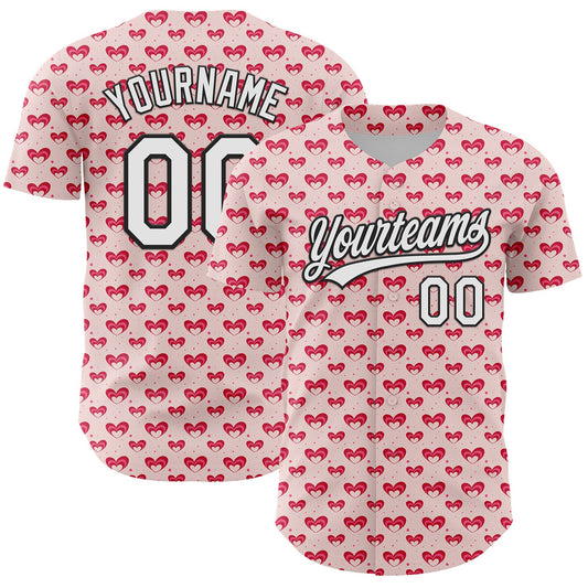 Custom Light Pink White-Black 3D Love Heart Valentine's Day Authentic Baseball Jersey - Sky-Custom