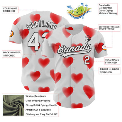 Custom White Black 3D Love Heart Valentine's Day Authentic Baseball Jersey - Sky-Custom