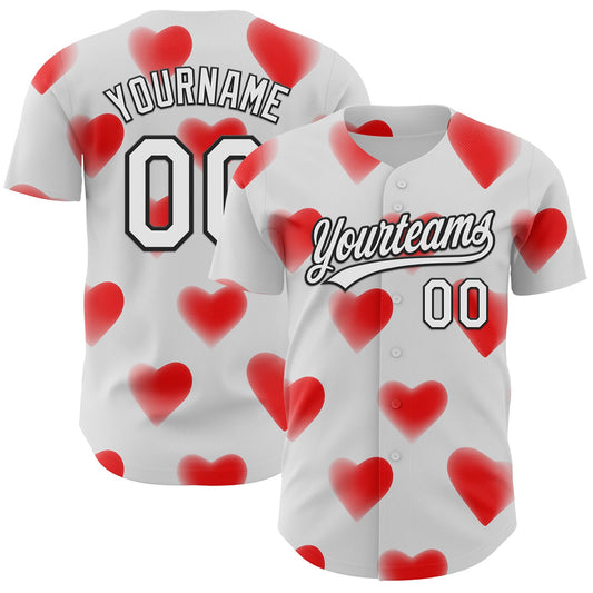 Custom White Black 3D Love Heart Valentine's Day Authentic Baseball Jersey - Sky-Custom