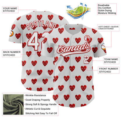 Custom White Red 3D Love Heart Valentine's Day Authentic Baseball Jersey - Sky-Custom