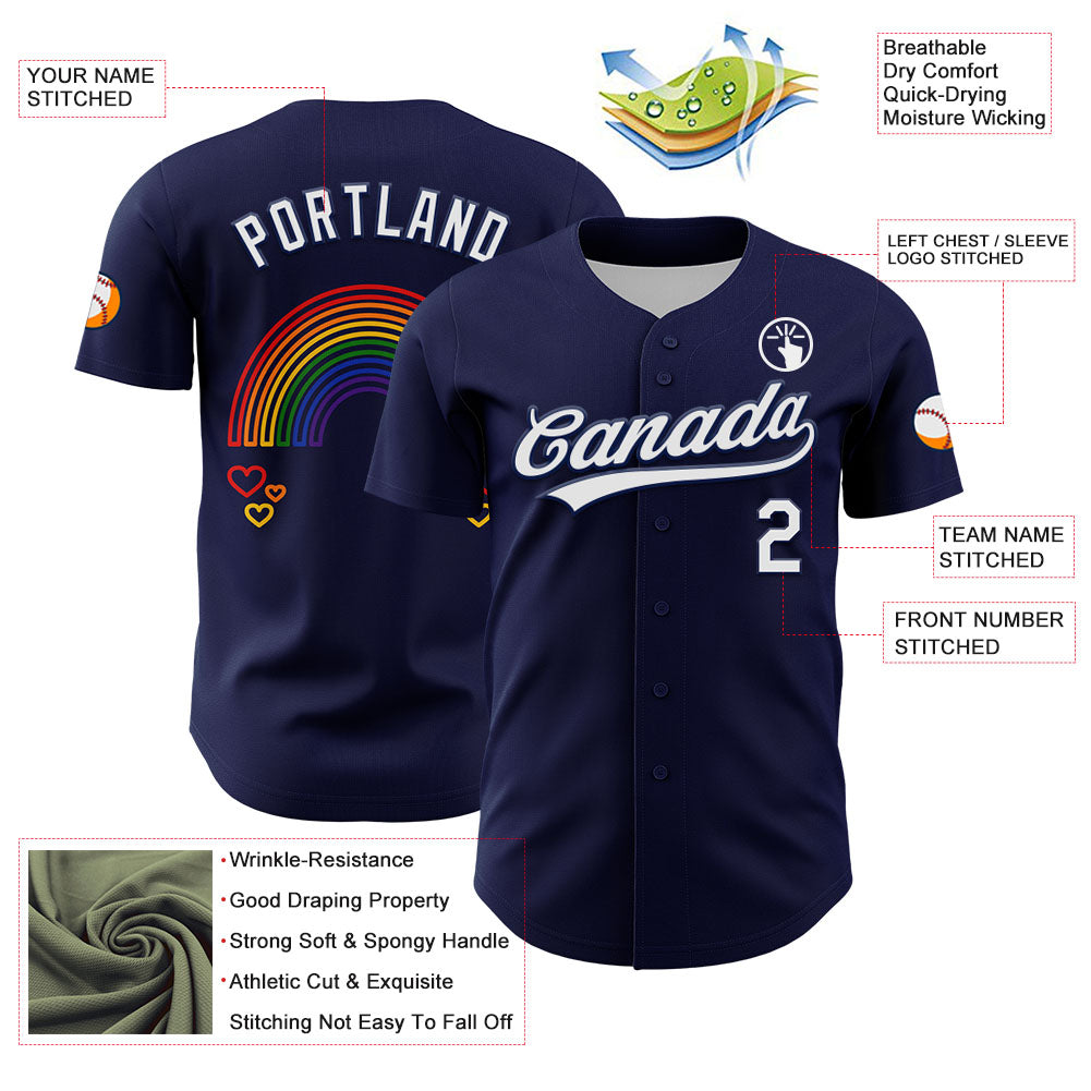 Custom Navy White 3D Love Heart Valentine's Day Authentic Baseball Jersey - Sky-Custom