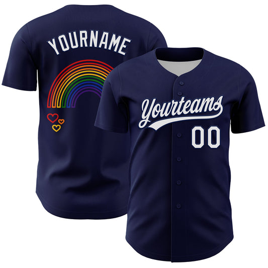 Custom Navy White 3D Love Heart Valentine's Day Authentic Baseball Jersey - Sky-Custom