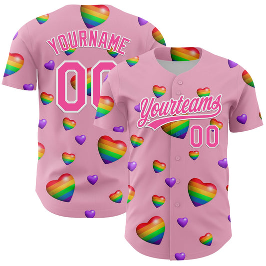 Custom Light Pink Pink-White 3D Love Heart Valentine's Day Authentic Baseball Jersey - Sky-Custom