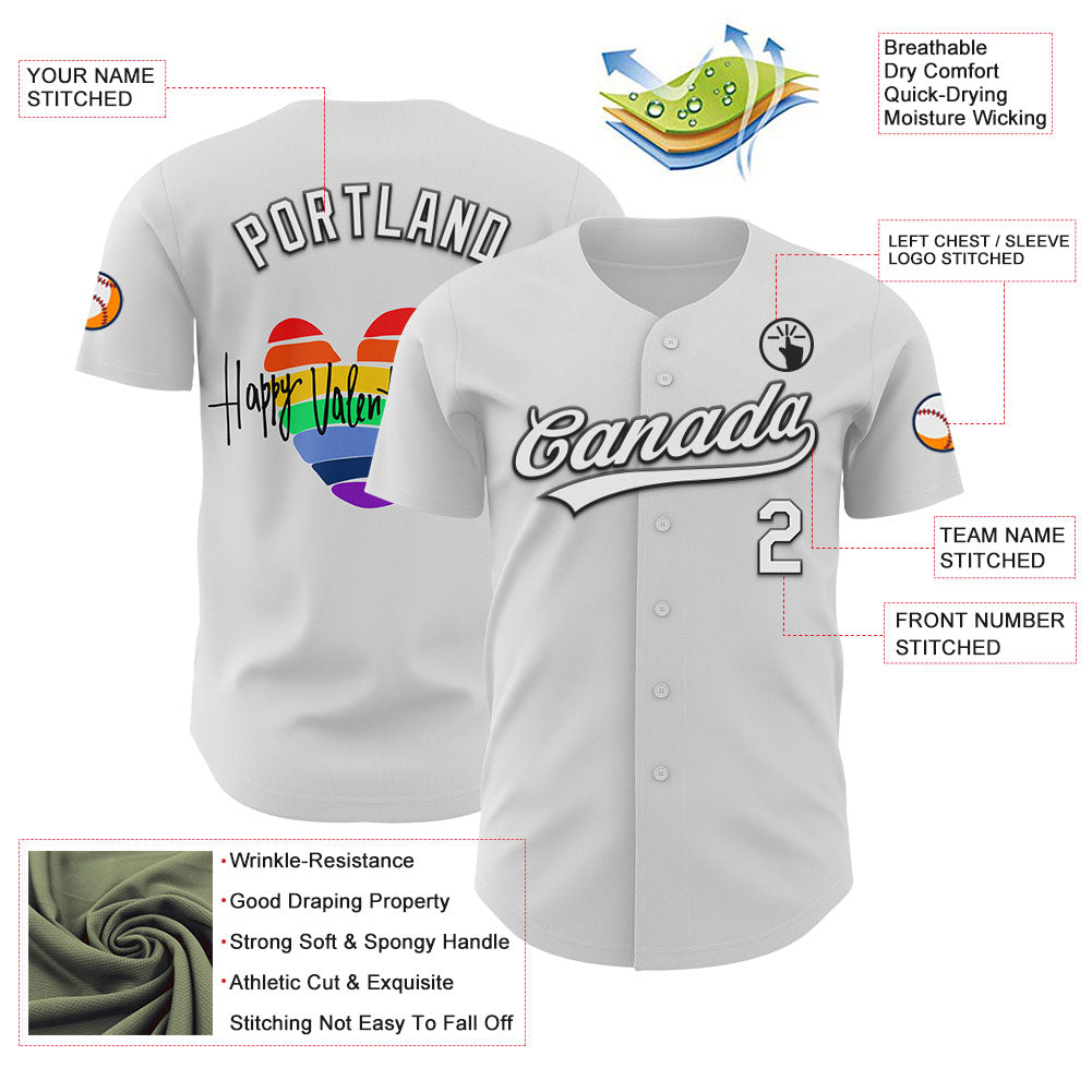 Custom White Black 3D Love Heart Valentine's Day Authentic Baseball Jersey - Sky-Custom