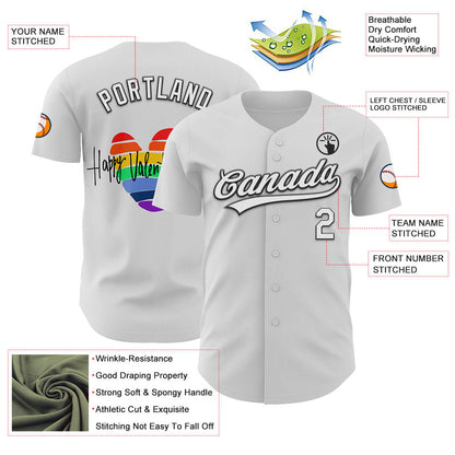 Custom White Black 3D Love Heart Valentine's Day Authentic Baseball Jersey - Sky-Custom