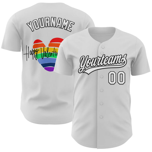 Custom White Black 3D Love Heart Valentine's Day Authentic Baseball Jersey - Sky-Custom