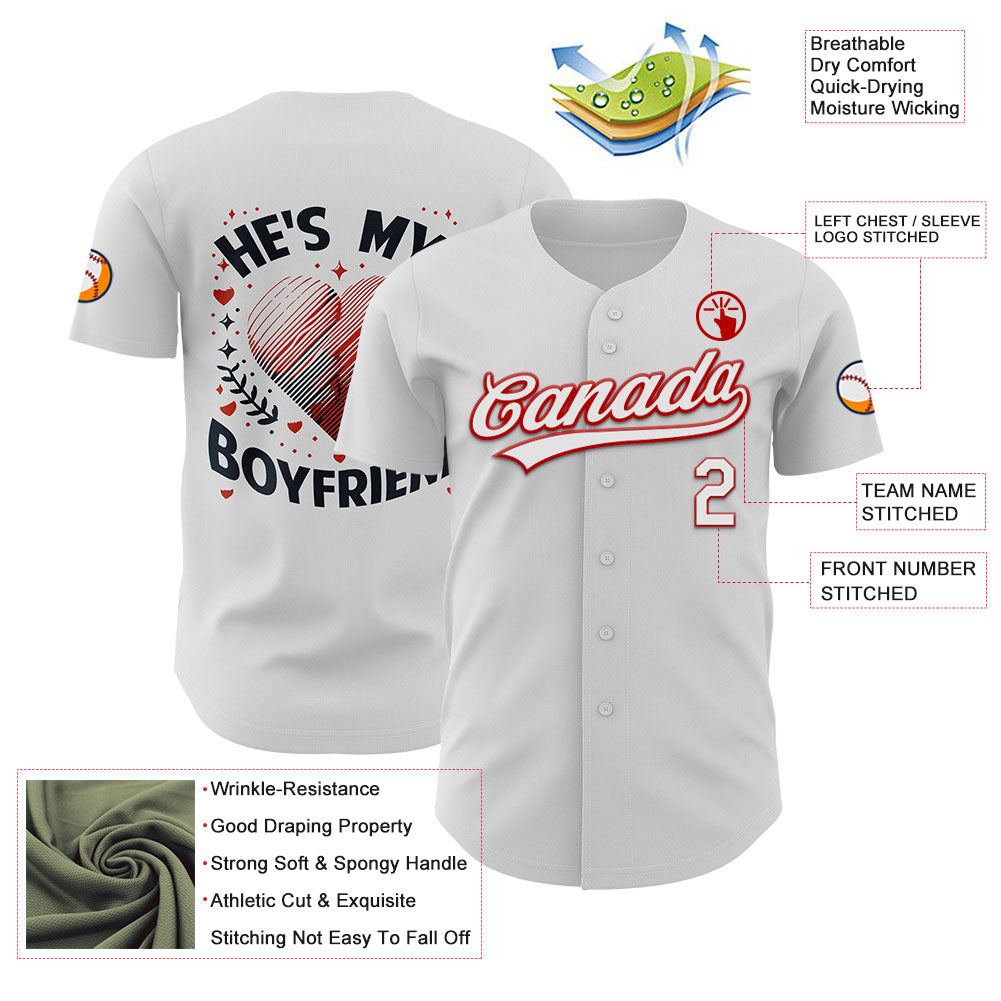 Custom White Red 3D Love Heart Valentine's Day Authentic Baseball Jersey - Sky-Custom