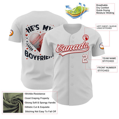 Custom White Red 3D Love Heart Valentine's Day Authentic Baseball Jersey - Sky-Custom