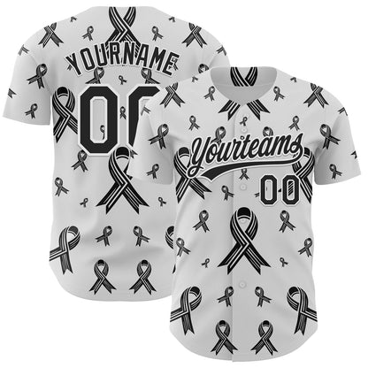 Custom White Black 3D Skin Cancer Ribbon Authentic Baseball Jersey - Sky-Custom