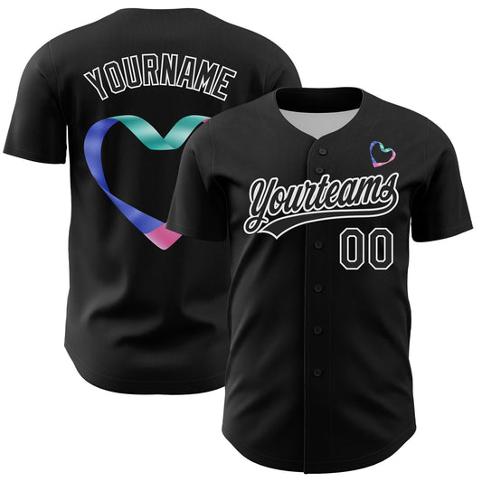 Custom Black White 3D Thyroid Cancer Ribbon Authentic Baseball Jersey - Sky-Custom