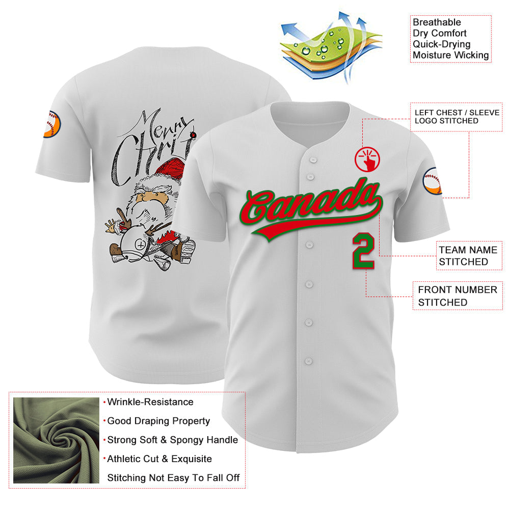Custom White Fire Red-Grass Green 3D Funny Christmas Authentic Baseball Jersey - Sky-Custom