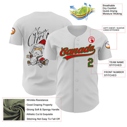 Custom White Fire Red-Grass Green 3D Funny Christmas Authentic Baseball Jersey - Sky-Custom
