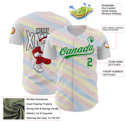 Custom White Grass Green 3D Funny Christmas Authentic Baseball Jersey - Sky-Custom