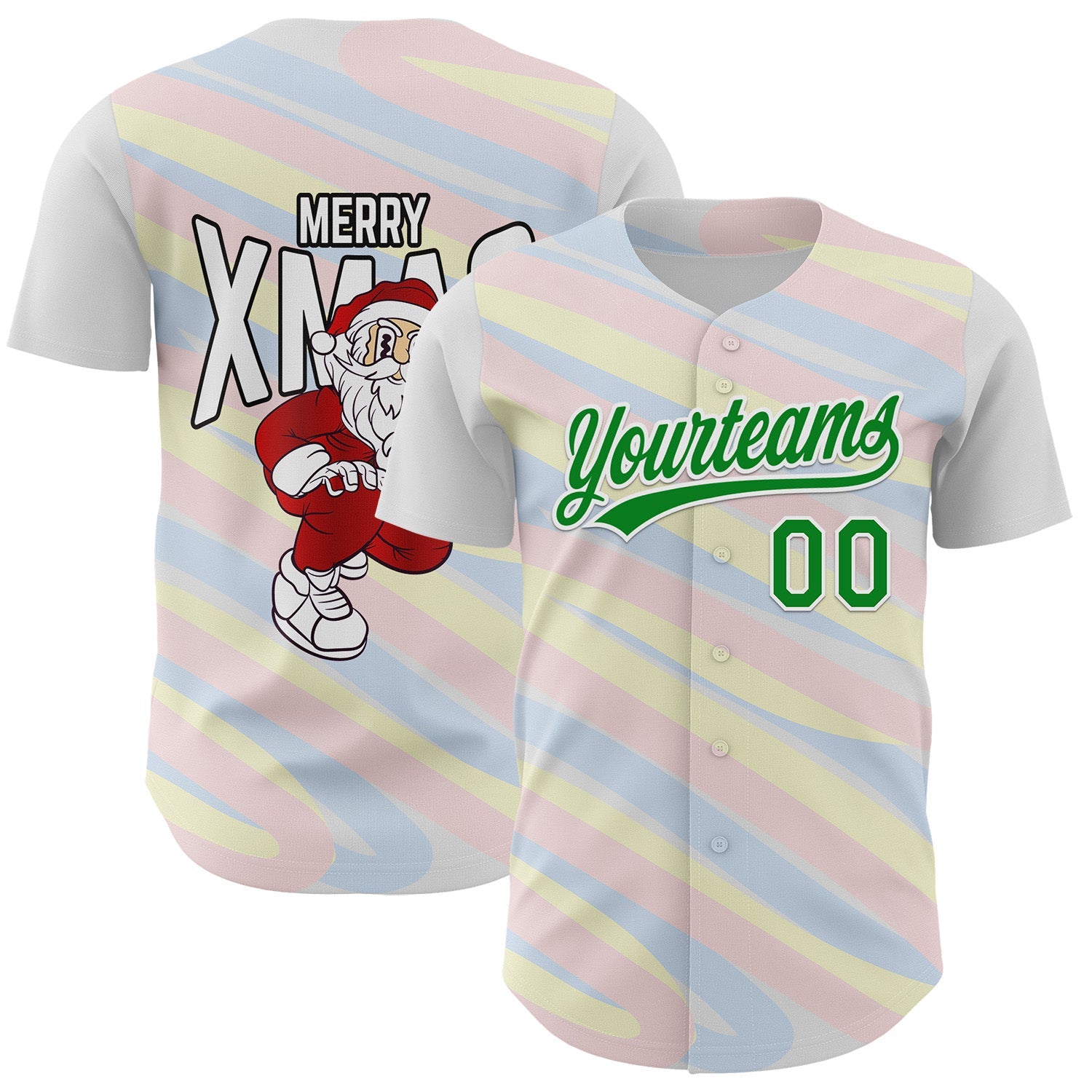 Custom White Grass Green 3D Funny Christmas Authentic Baseball Jersey - Sky-Custom