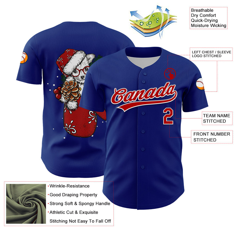 Custom Royal Red-White 3D Funny Christmas Authentic Baseball Jersey - Sky-Custom
