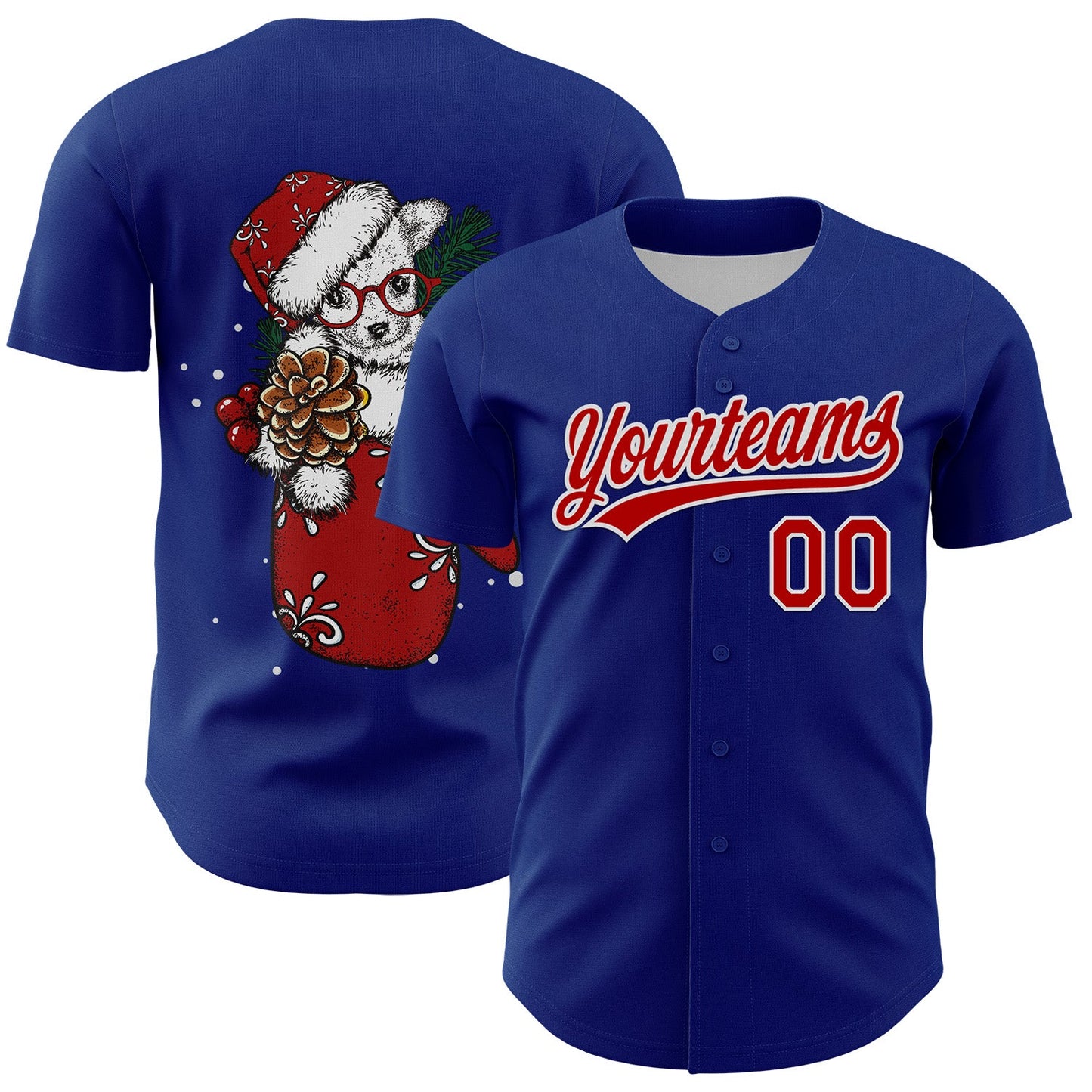 Custom Royal Red-White 3D Funny Christmas Authentic Baseball Jersey - Sky-Custom