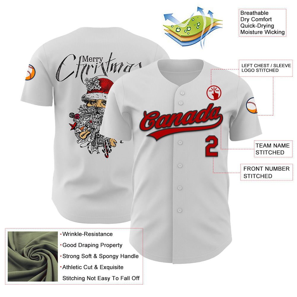 Custom White Red-Black 3D Funny Christmas Authentic Baseball Jersey - Sky-Custom