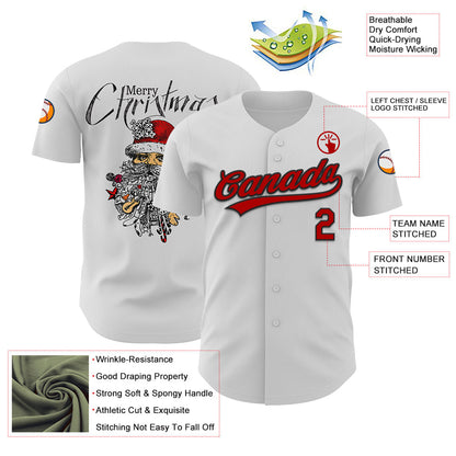 Custom White Red-Black 3D Funny Christmas Authentic Baseball Jersey - Sky-Custom