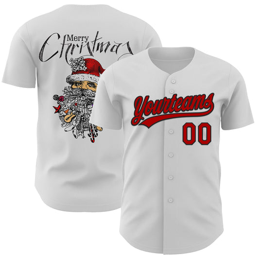 Custom White Red-Black 3D Funny Christmas Authentic Baseball Jersey - Sky-Custom