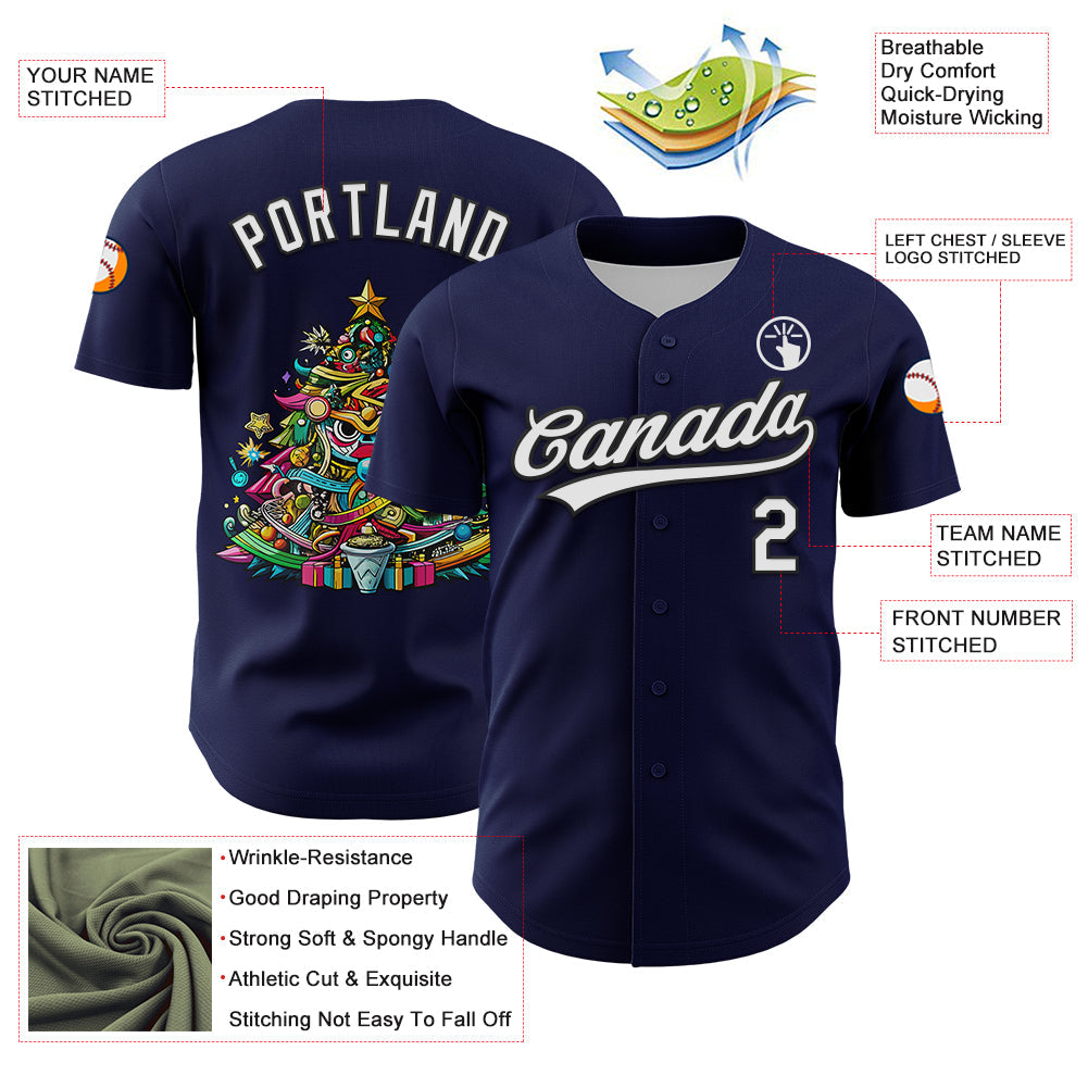 Custom Navy White-Black 3D Funny Christmas Authentic Baseball Jersey - Sky-Custom