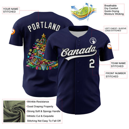 Custom Navy White-Black 3D Funny Christmas Authentic Baseball Jersey - Sky-Custom