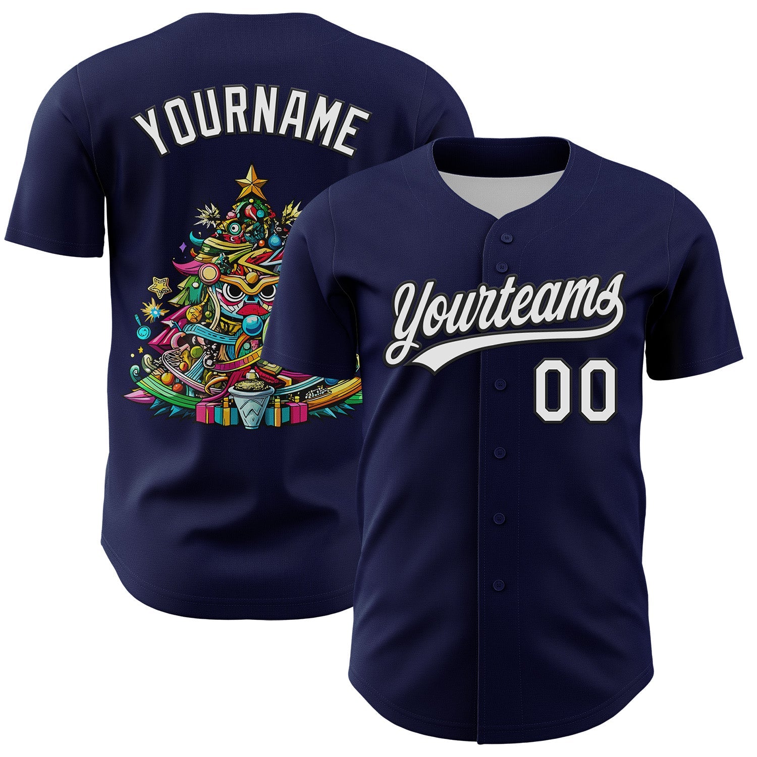 Custom Navy White-Black 3D Funny Christmas Authentic Baseball Jersey - Sky-Custom