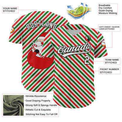 Custom White Black Red-Kelly Green 3D Funny Christmas Authentic Baseball Jersey - Sky-Custom