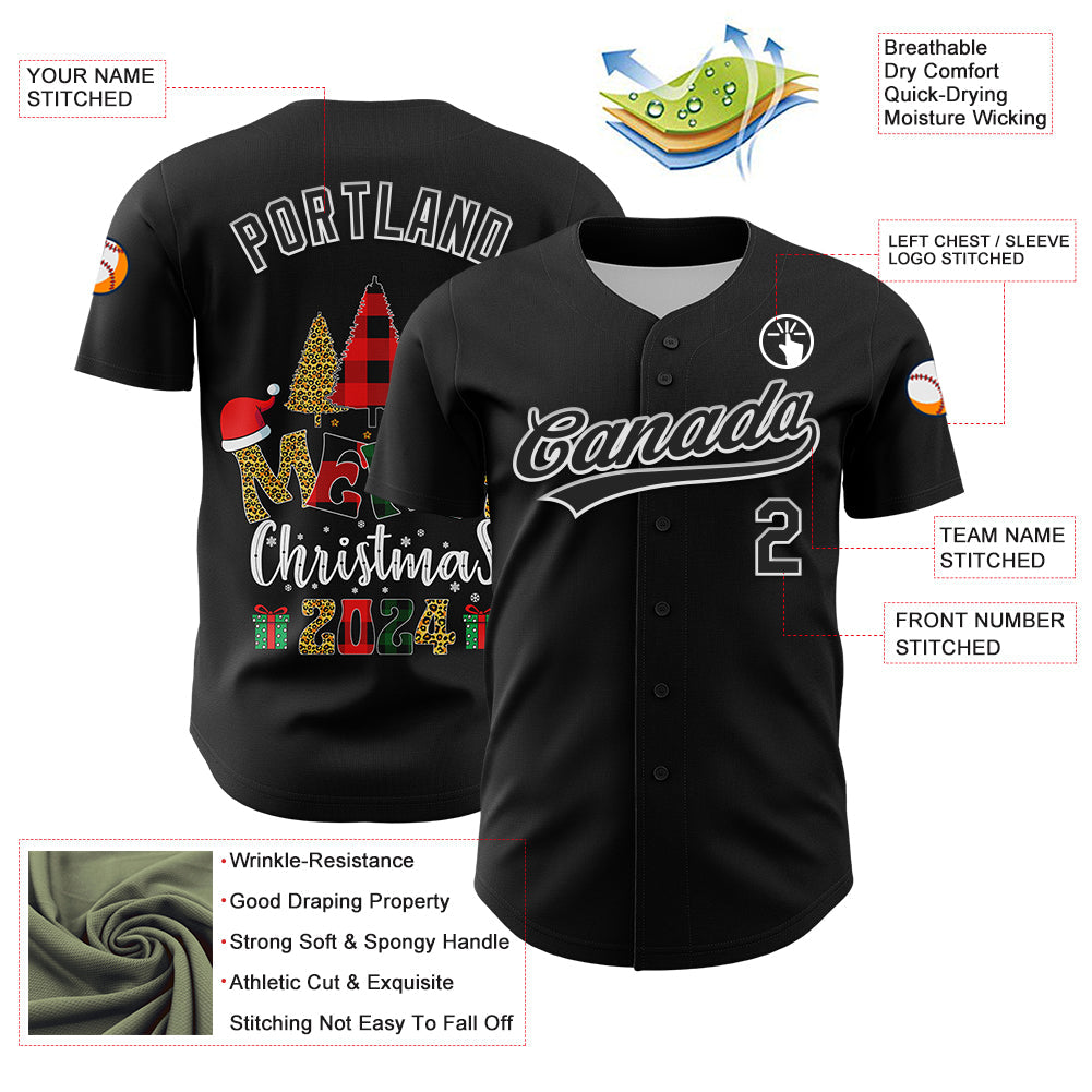 Custom Black White 3D Funny Christmas Authentic Baseball Jersey - Sky-Custom