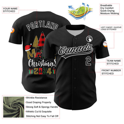Custom Black White 3D Funny Christmas Authentic Baseball Jersey - Sky-Custom