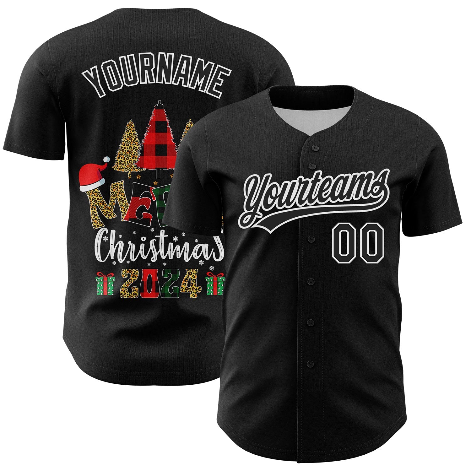 Custom Black White 3D Funny Christmas Authentic Baseball Jersey - Sky-Custom