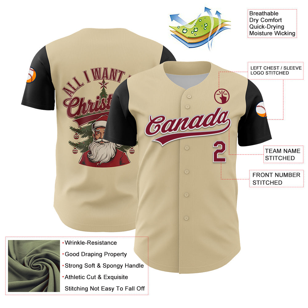 Custom Cream Crimson-White 3D Funny Christmas Authentic Baseball Jersey - Sky-Custom