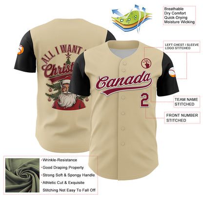 Custom Cream Crimson-White 3D Funny Christmas Authentic Baseball Jersey - Sky-Custom