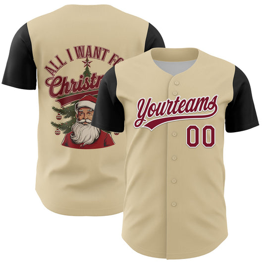 Custom Cream Crimson-White 3D Funny Christmas Authentic Baseball Jersey - Sky-Custom