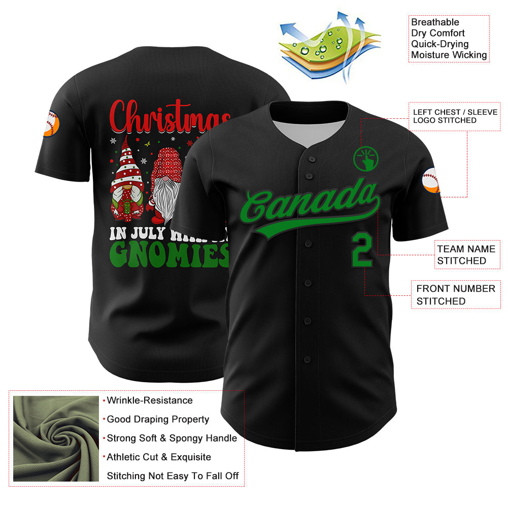 Custom Black Grass Green-Red 3D Funny Christmas Authentic Baseball Jersey - Sky-Custom