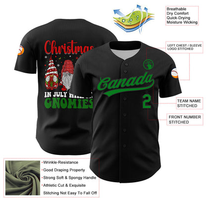 Custom Black Grass Green-Red 3D Funny Christmas Authentic Baseball Jersey - Sky-Custom