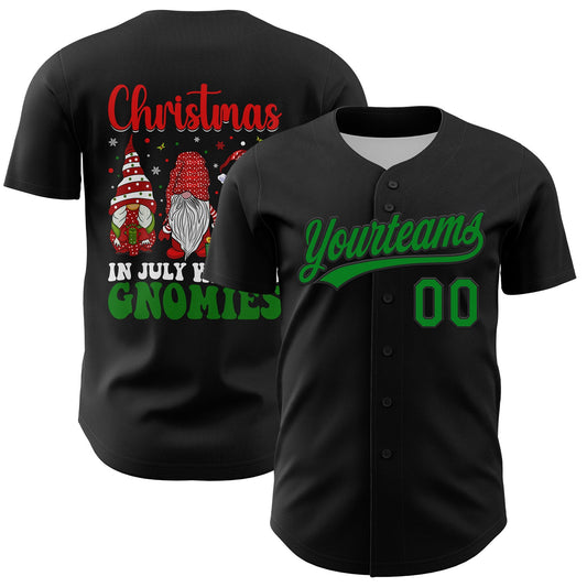 Custom Black Grass Green-Red 3D Funny Christmas Authentic Baseball Jersey - Sky-Custom